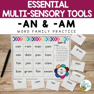 These AN and AM practice activities freebie uses a multisensory phonetic approach to practice -AN and -AM word families. It is a great practice!