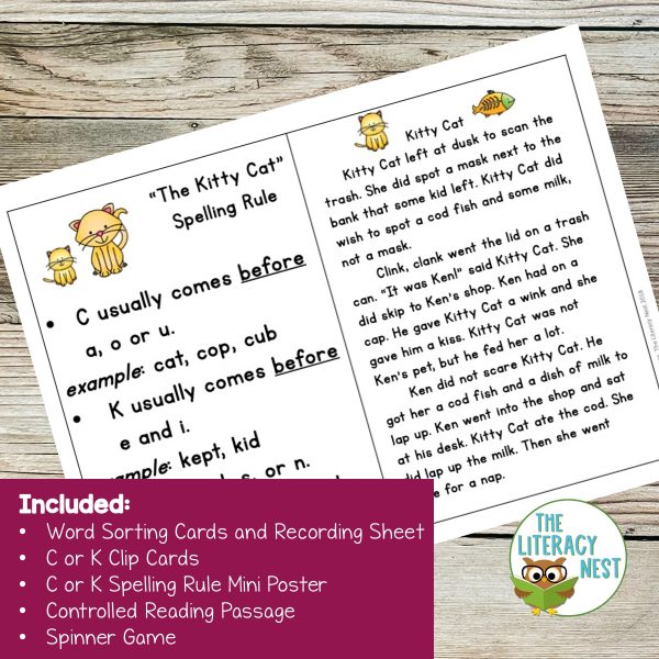 This is a sample page from the Initial C or K Free Spelling Activities.