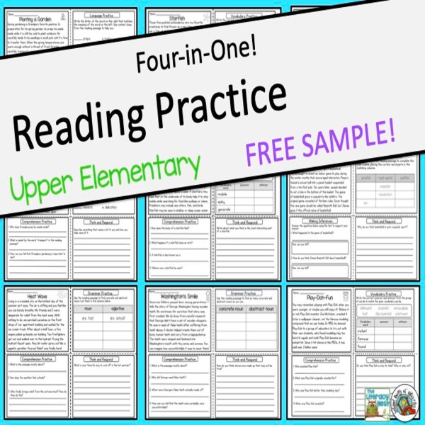 This image features sample pages of the Reading Comprehension: FREEBIE.