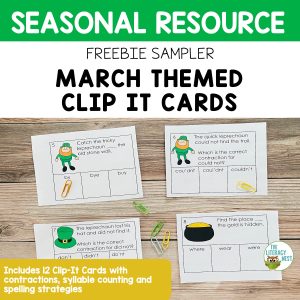 Looking for fun St. Patrick's Day literacy centers? This St. Patrick's Day cards pack practices contractions, counting syllables, & spelling strategies.