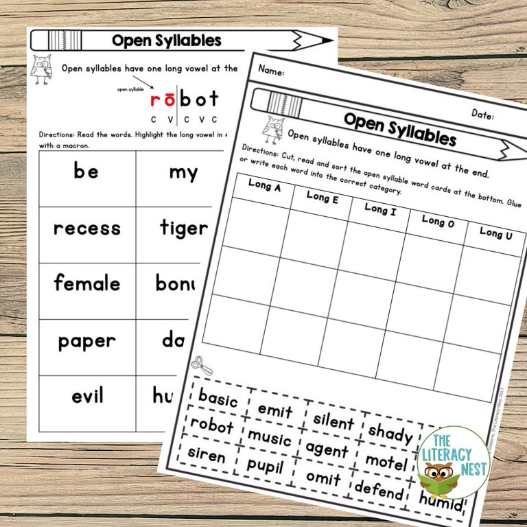 Syllable Types Open Syllables OrtonGillingham Activities The Literacy Nest