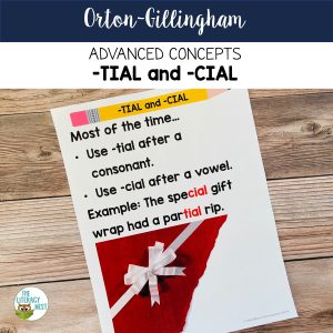 This image features a sample page from the Suffix -TIAL and -CIAL for Advanced Orton-Gillingham Activities resource.