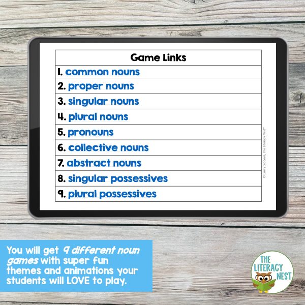 This image features a sample of the Parts of Speech Games for Nouns product.