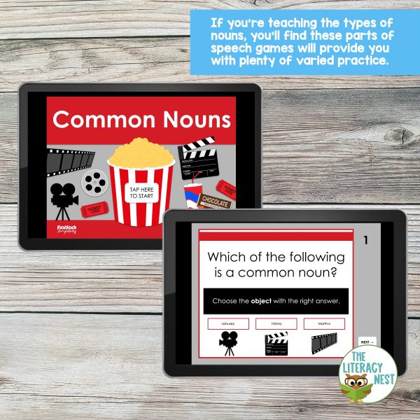 This image features samples of the Parts of Speech Games for Nouns product.