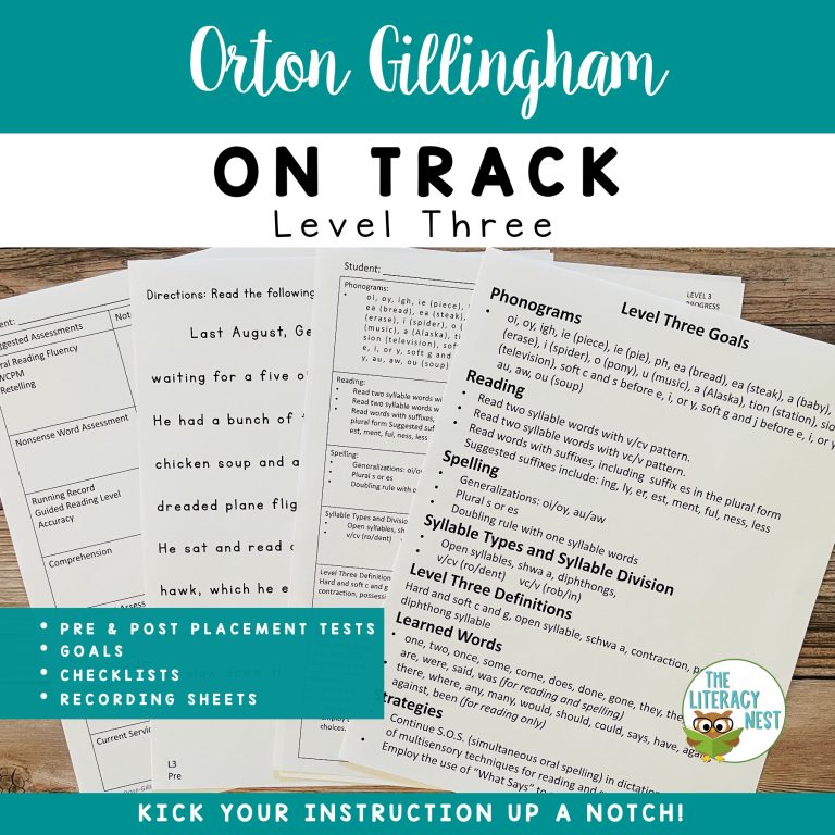 Orton-Gillingham Assessment Pre and Post Tests Leveled Placement LEVEL THREE