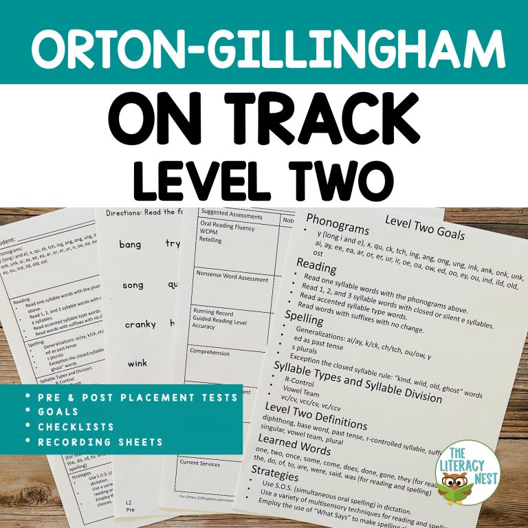 Orton-Gillingham Assessment Pre and Post Tests Leveled Placement LEVEL TWO