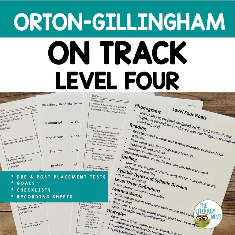 Orton-Gillingham Assessment Pre and Post Tests Leveled Placement LEVEL FOUR