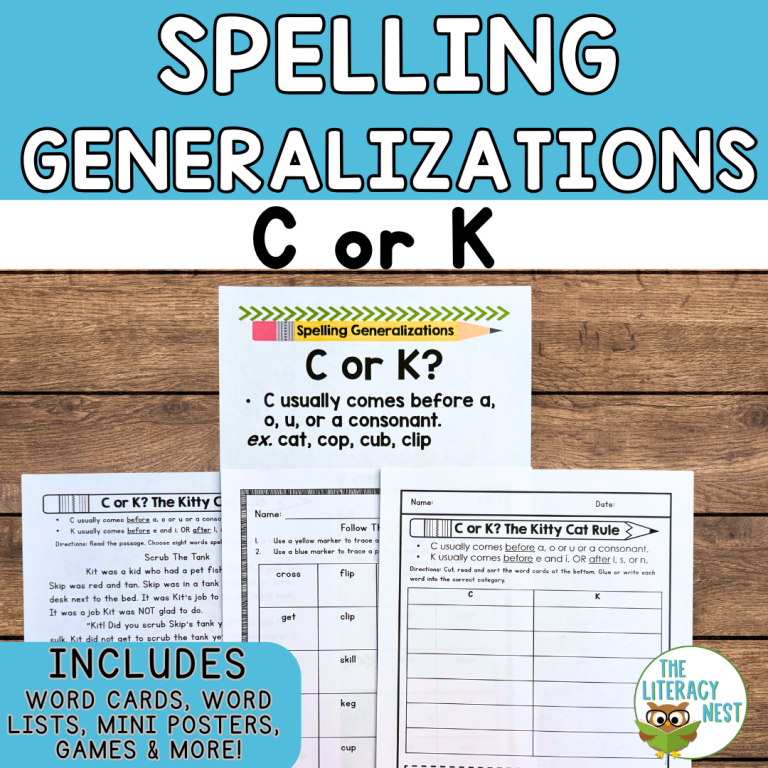 C or K Spelling Rules for Orton-Gillingham Lessons