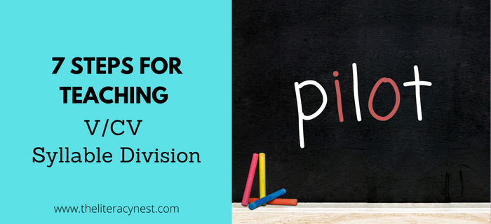 Pilot, a V/CV word is written on a black board. This is the featured image for a blog posts that teaches V/CV syllable division. 