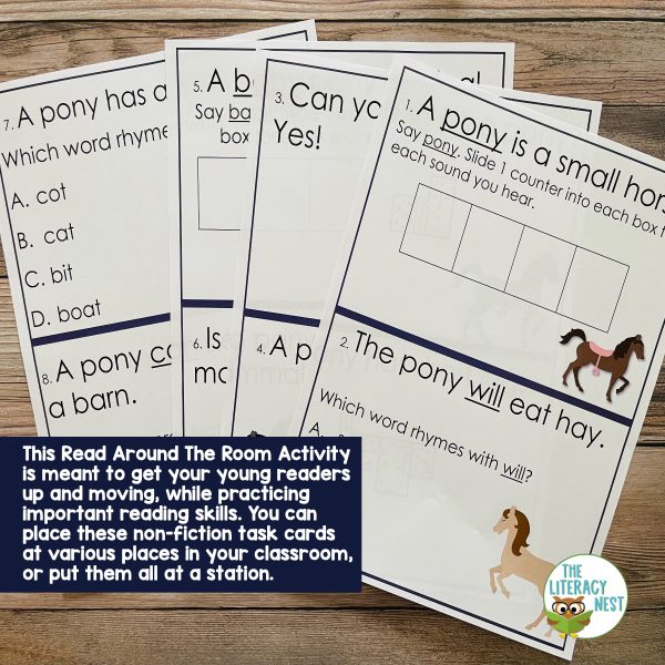 This image features sample pages from the Nonfiction Task Cards - Ponies product.