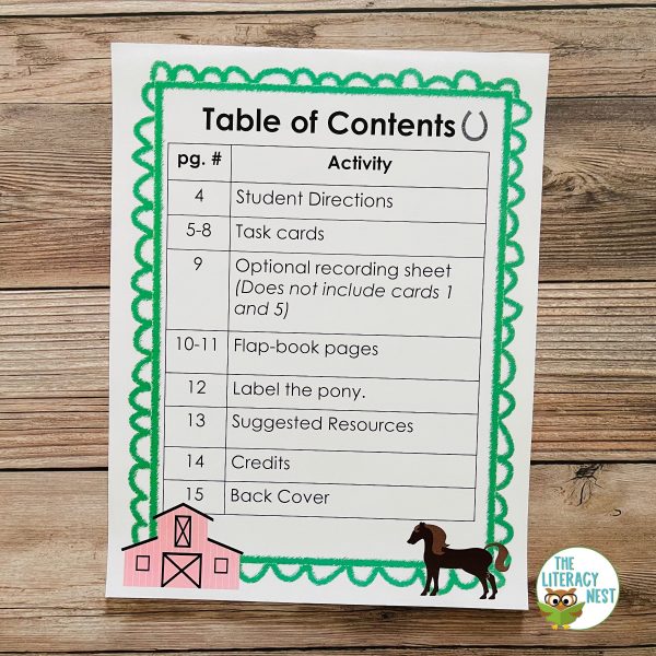 This image features a sample page from the Nonfiction Task Cards - Ponies product.