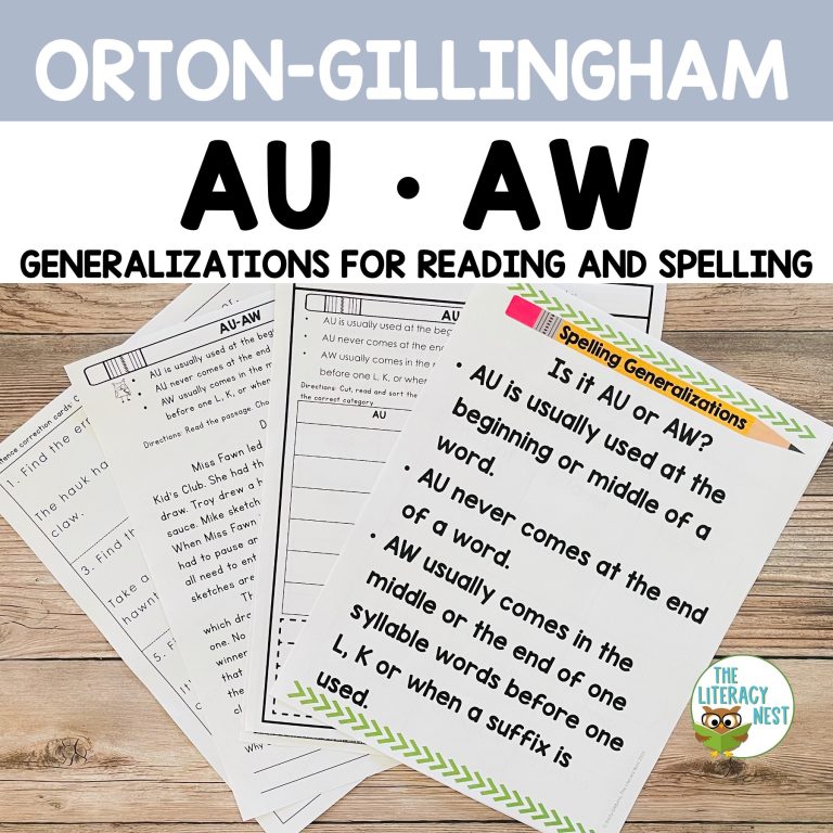 AU and AW Spelling Rules for Orton-Gillingham Lessons