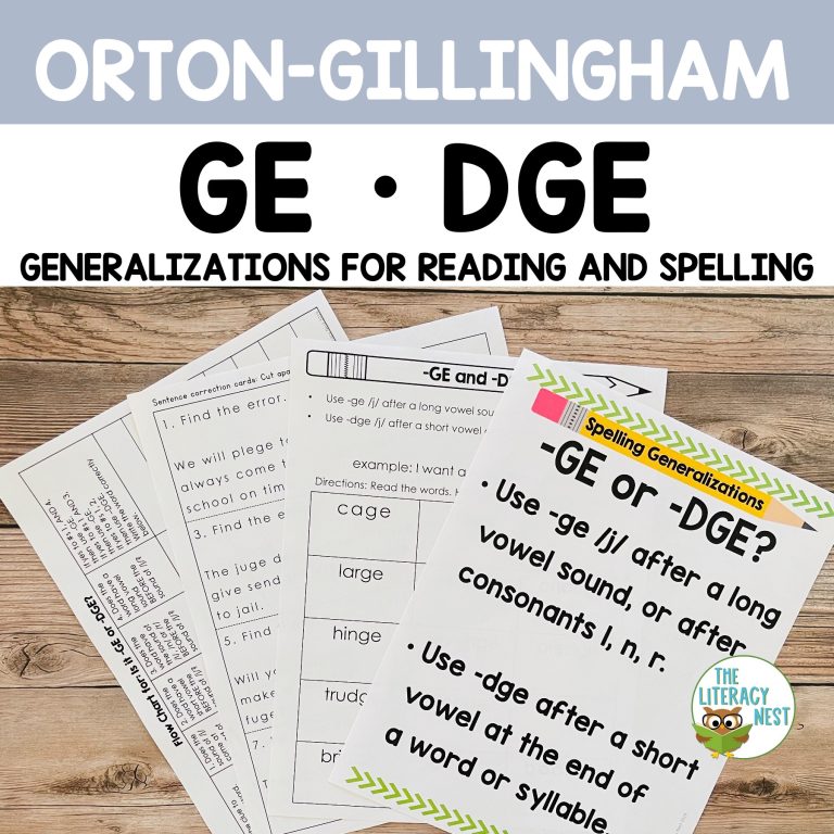 GE and DGE Spelling Rules for Orton-Gillingham Lessons