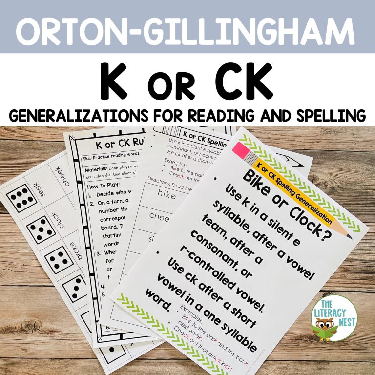 K or CK Spelling Rules for Orton-Gillingham Lessons