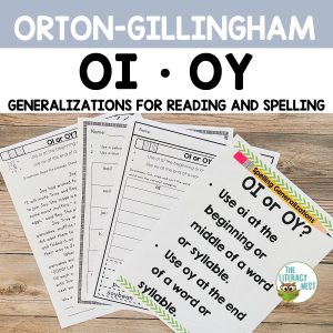 This featured image has sample pages of the OI and OY Spelling Rules product.