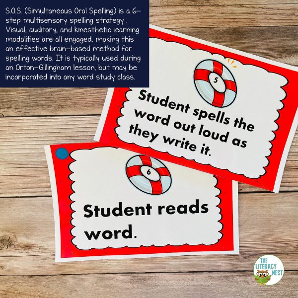 This image features sample pages from the Task Cards: S.O.S. | Multisensory Spelling Strategy Literacy Activities product.