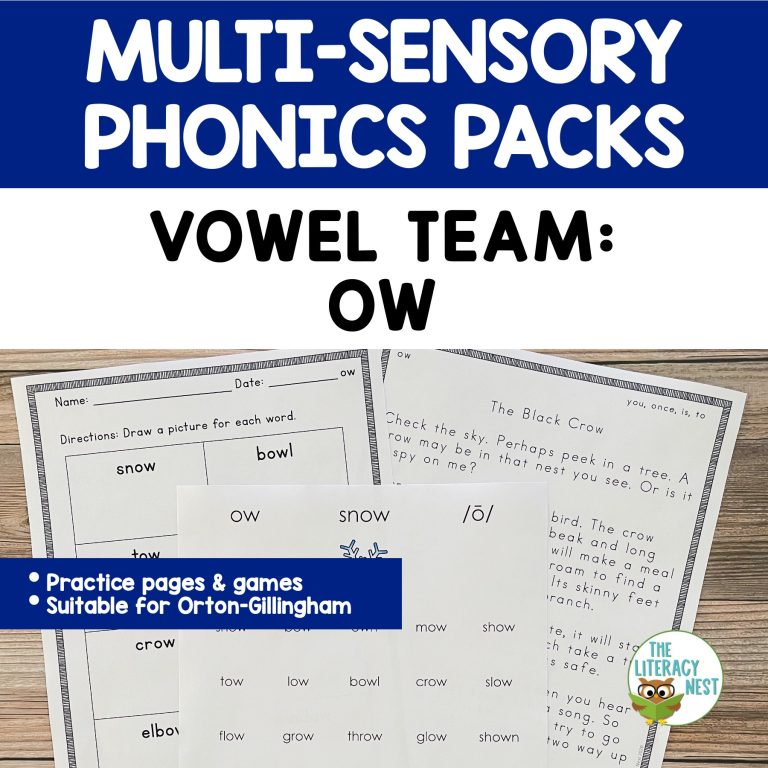 Vowel Team: OW | Orton-Gillingham Multisensory Phonics Activities