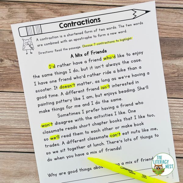 This image features sample pages from the Contractions Practice and Games.