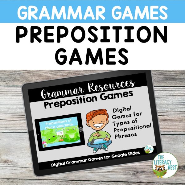 This is a featured image for the Parts of Speech Games Prepositions, Prepositional Phrases product.