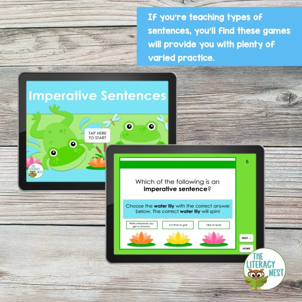 This is a sample page from our sentences games.