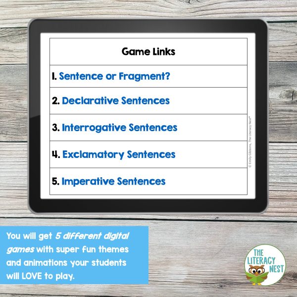 This is a sample page from our sentences games.