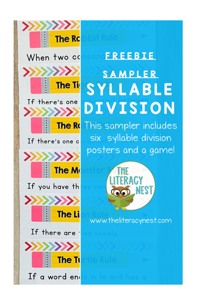 This is a pinnable image for a free syllable division resource.