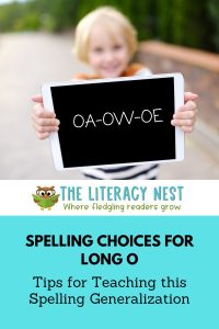 This is a pinnable image for a blog post about teaching spelling generalizations for long o. 