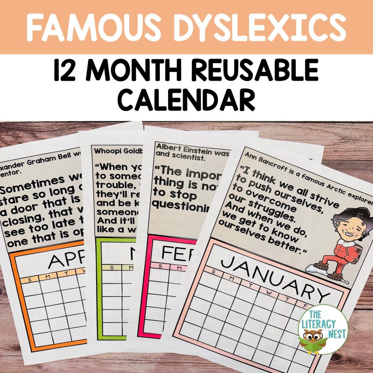 Famous Dyslexics 12 Month Poster Calendar for Dyslexia Awareness