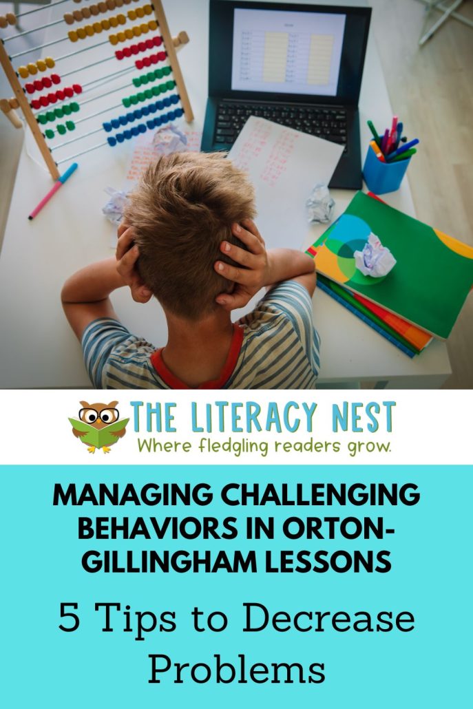 This is a pinnable image for a blog post about challenging behaviors in Orton-Gillingham lessons. 