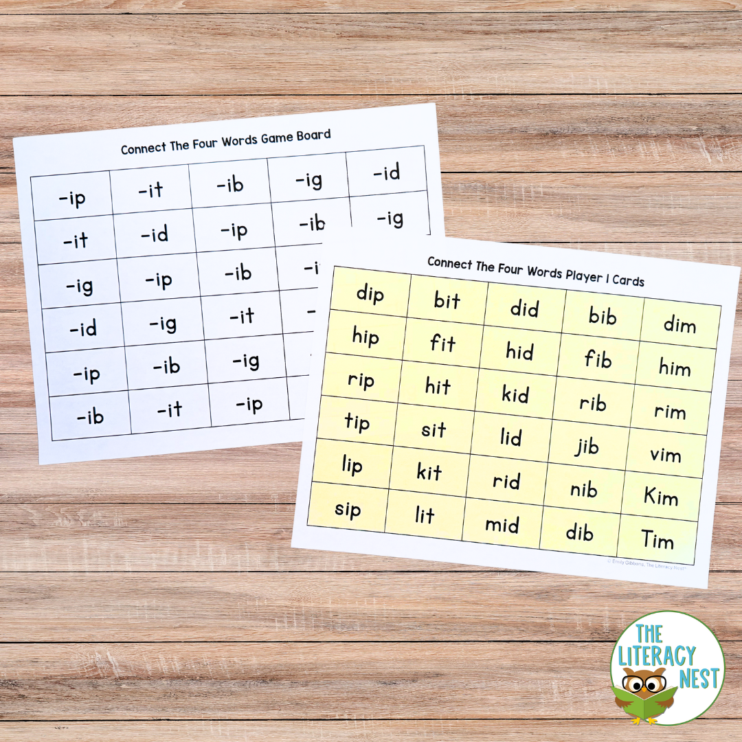 CVC Word Family Games for Short Vowels, Four-in-a-Row Phonics Activities - Image 3
