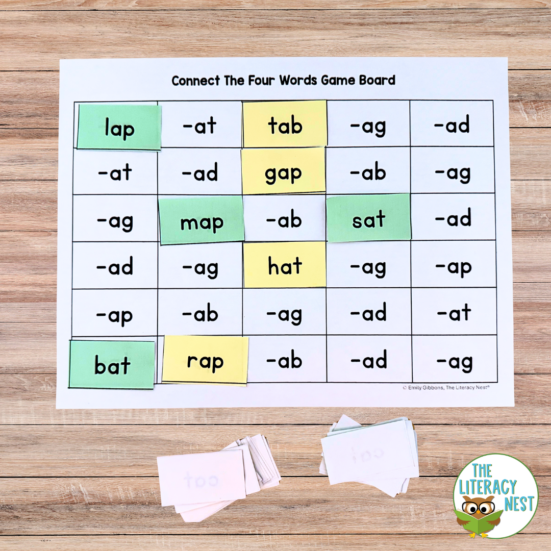 CVC Word Family Games for Short Vowels, Four-in-a-Row Phonics Activities - Image 4