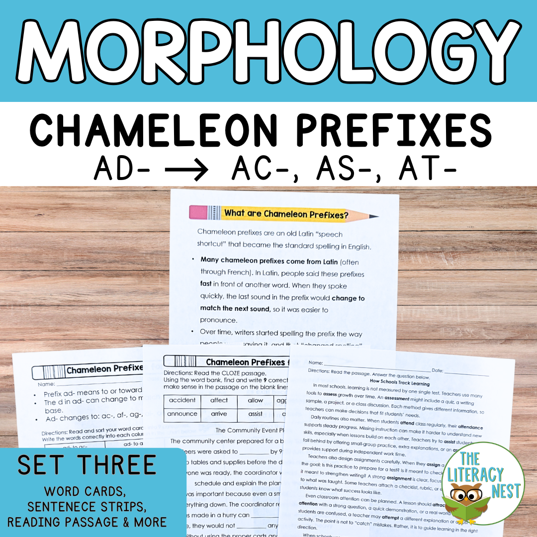 Chameleon Prefixes: AD- to AC-, AS- AT- Assimilated Prefixes Spelling Activities