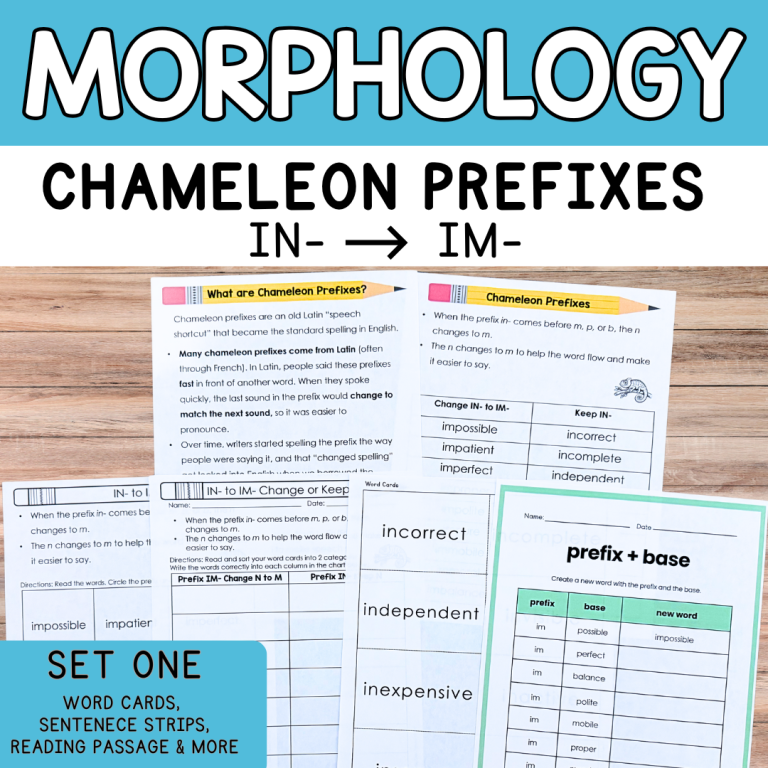 Chameleon Prefixes: IN- to IM- Assimilated Prefixes Spelling Activities