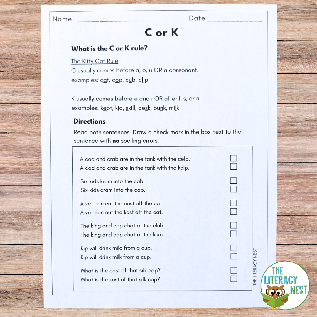 C or K Exit Tickets Spelling Rule Practice for Structured Literacy - Image 2