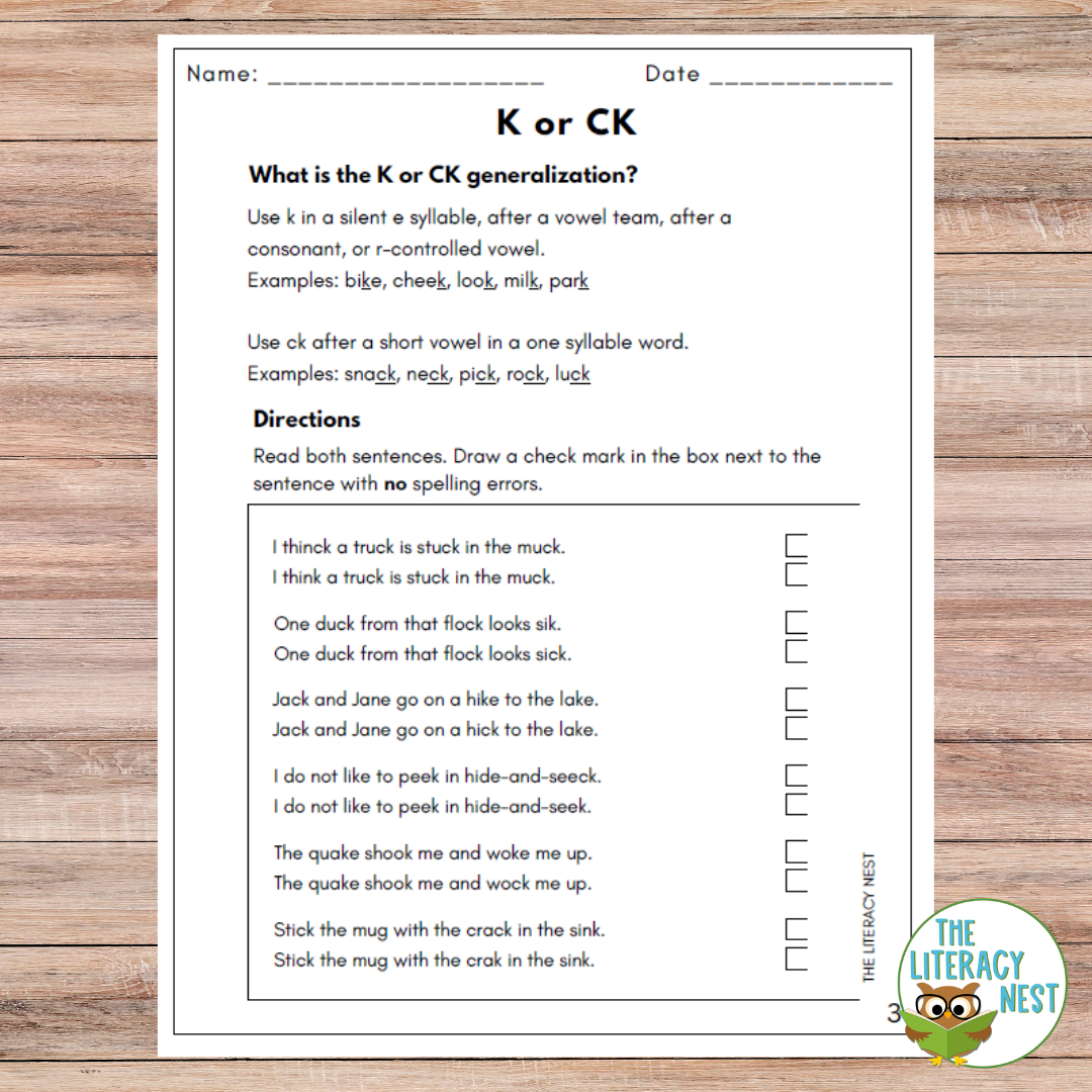 K or CK Exit Tickets Spelling Rule Practice for Structured Literacy - Image 4