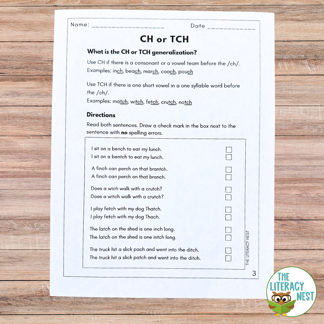 CH or TCH Exit Tickets Spelling Rule Practice for Structured Literacy - Image 2