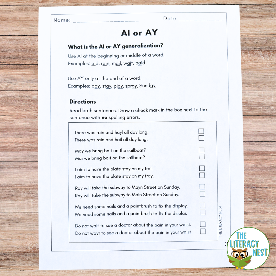 AI or AY Exit Tickets Spelling Rule Practice for Structured Literacy - Image 3